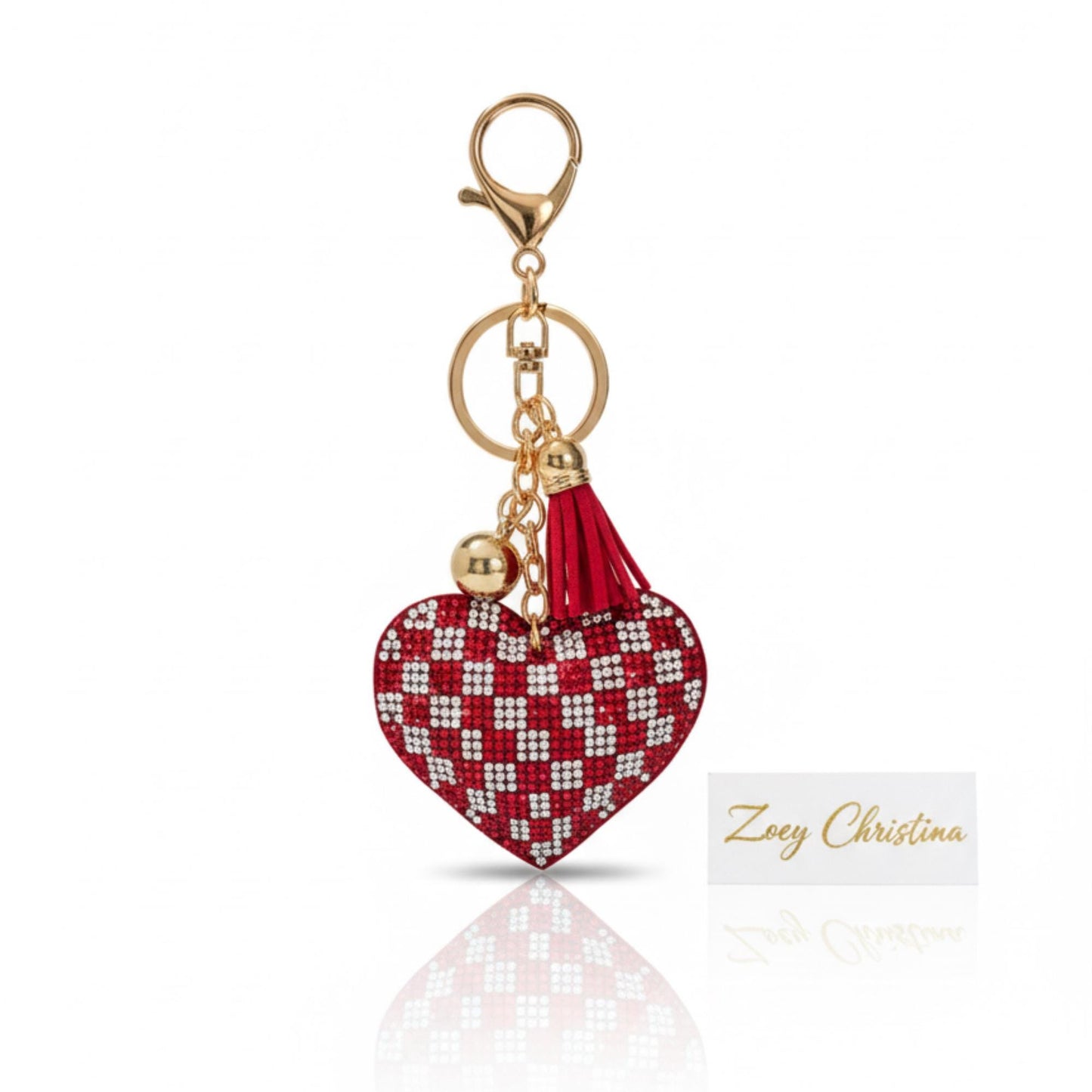 Rhinestone Heart Keychain: Sparkly Purse Charm with Tassel