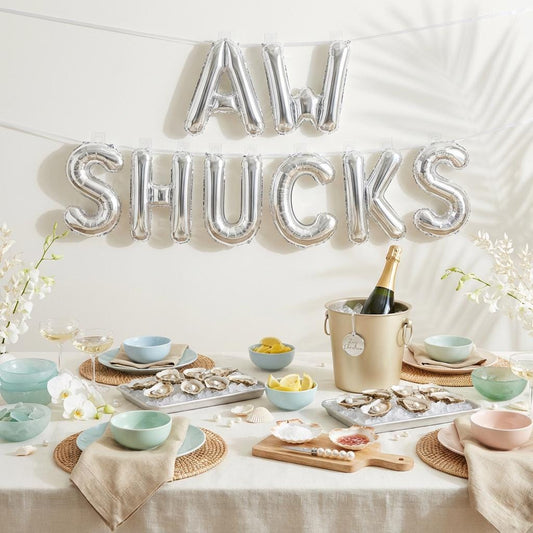 AW SHUCKS Balloon Letters • Oyster Party Decor • Coastal Bachelorette Banner