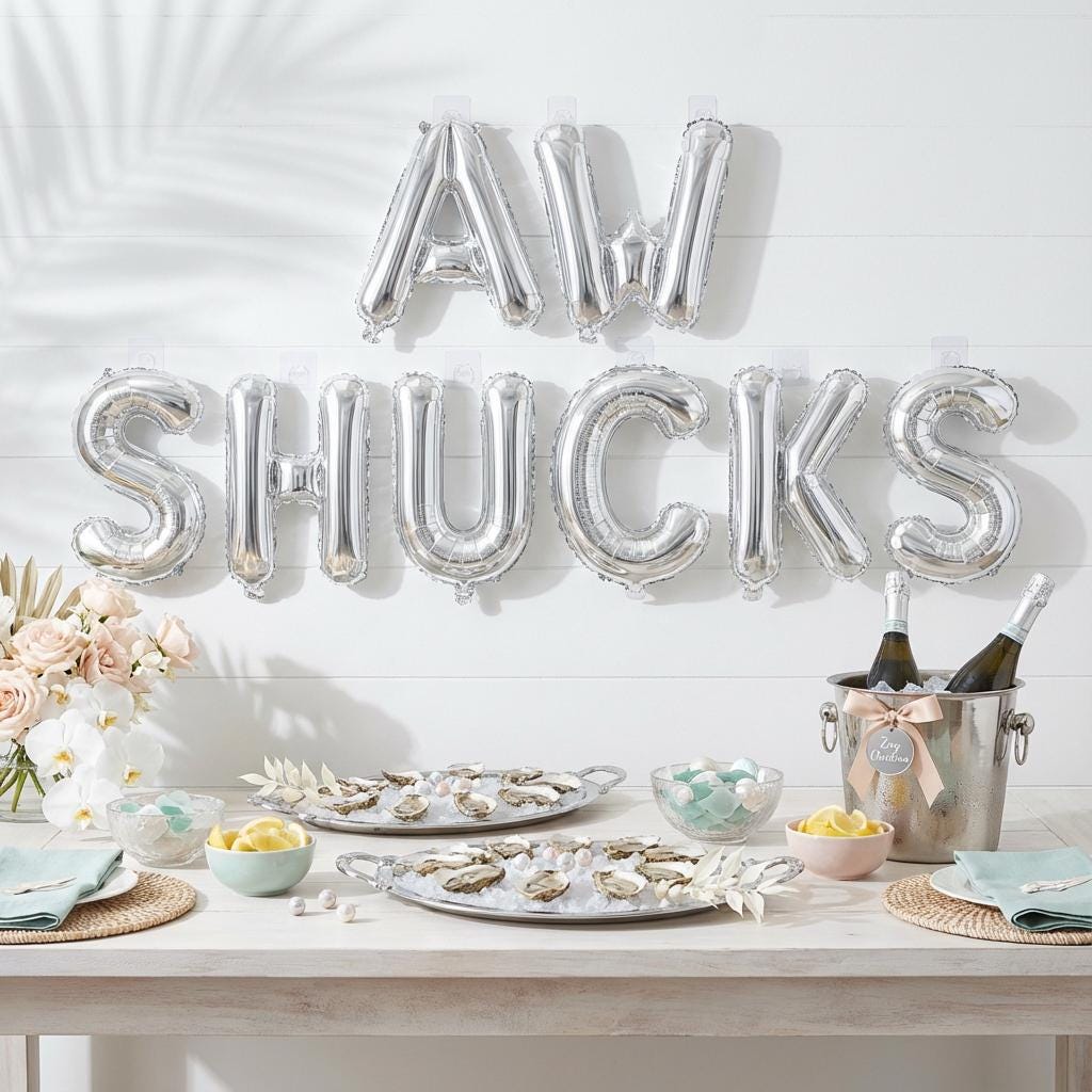 AW SHUCKS Balloon Letters • Oyster Party Decor • Coastal Bachelorette Banner