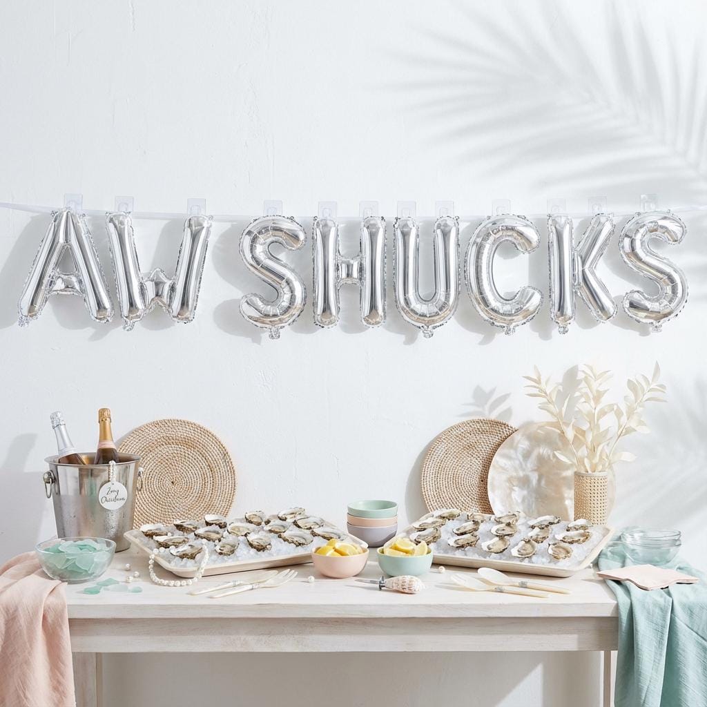 AW SHUCKS Balloon Letters • Oyster Party Decor • Coastal Bachelorette Banner