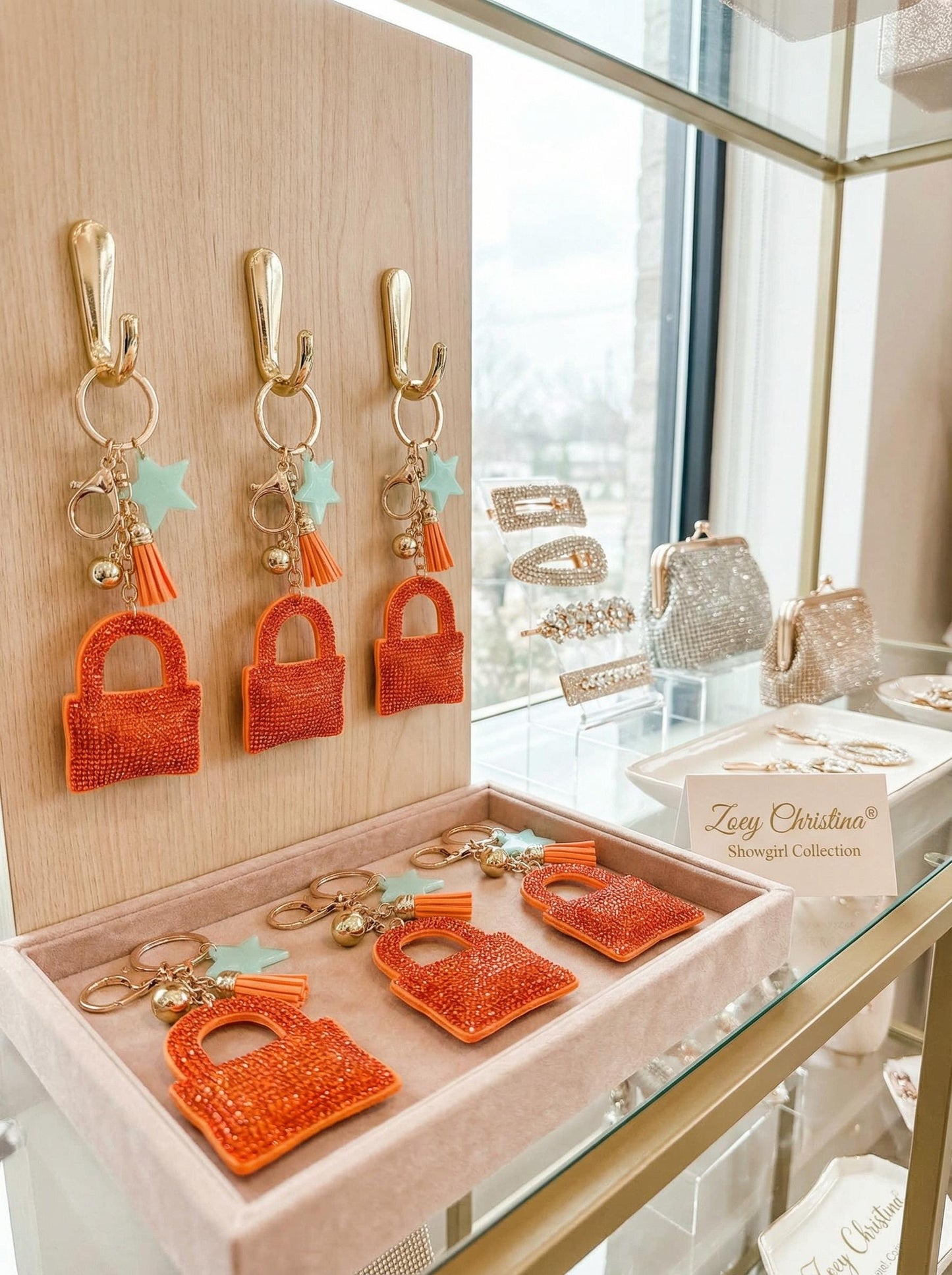 Orange Rhinestone Padlock Keychain: Sparkly Bag Charm gift