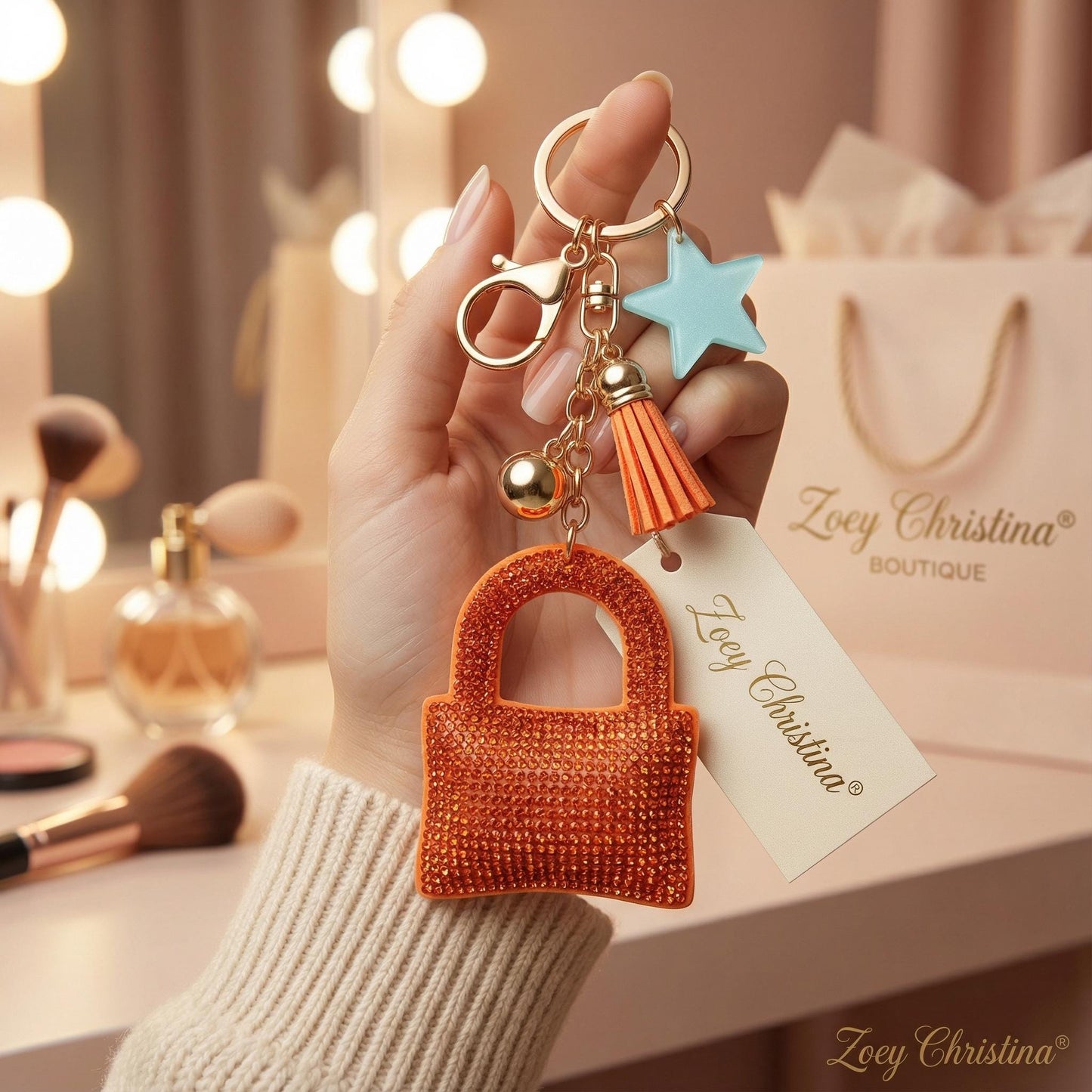 Orange Rhinestone Padlock Keychain: Sparkly Bag Charm gift