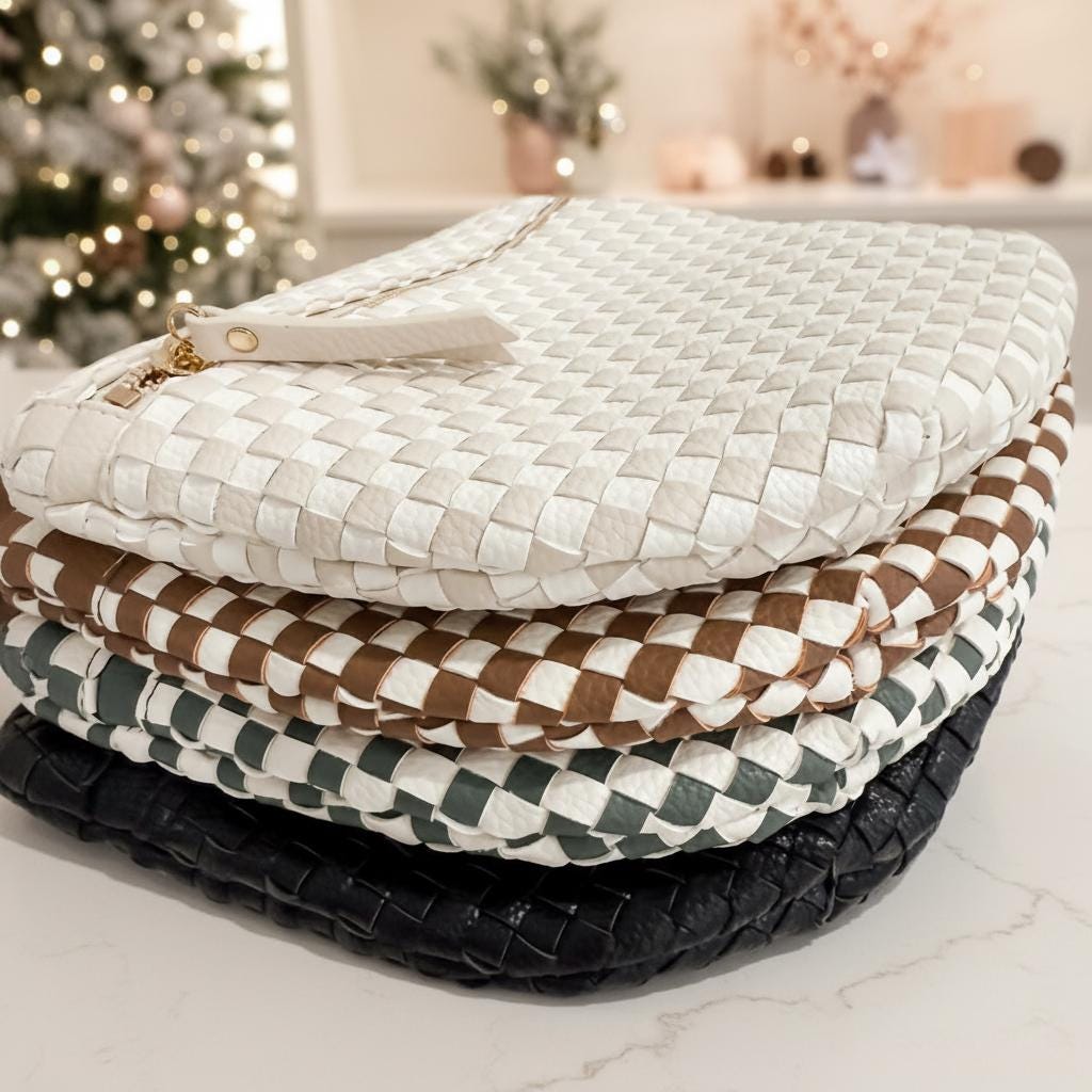 Brown Woven Crossbody Bag: Bridesmaid Gift Purse, Neutral Faux Leather Everyday style