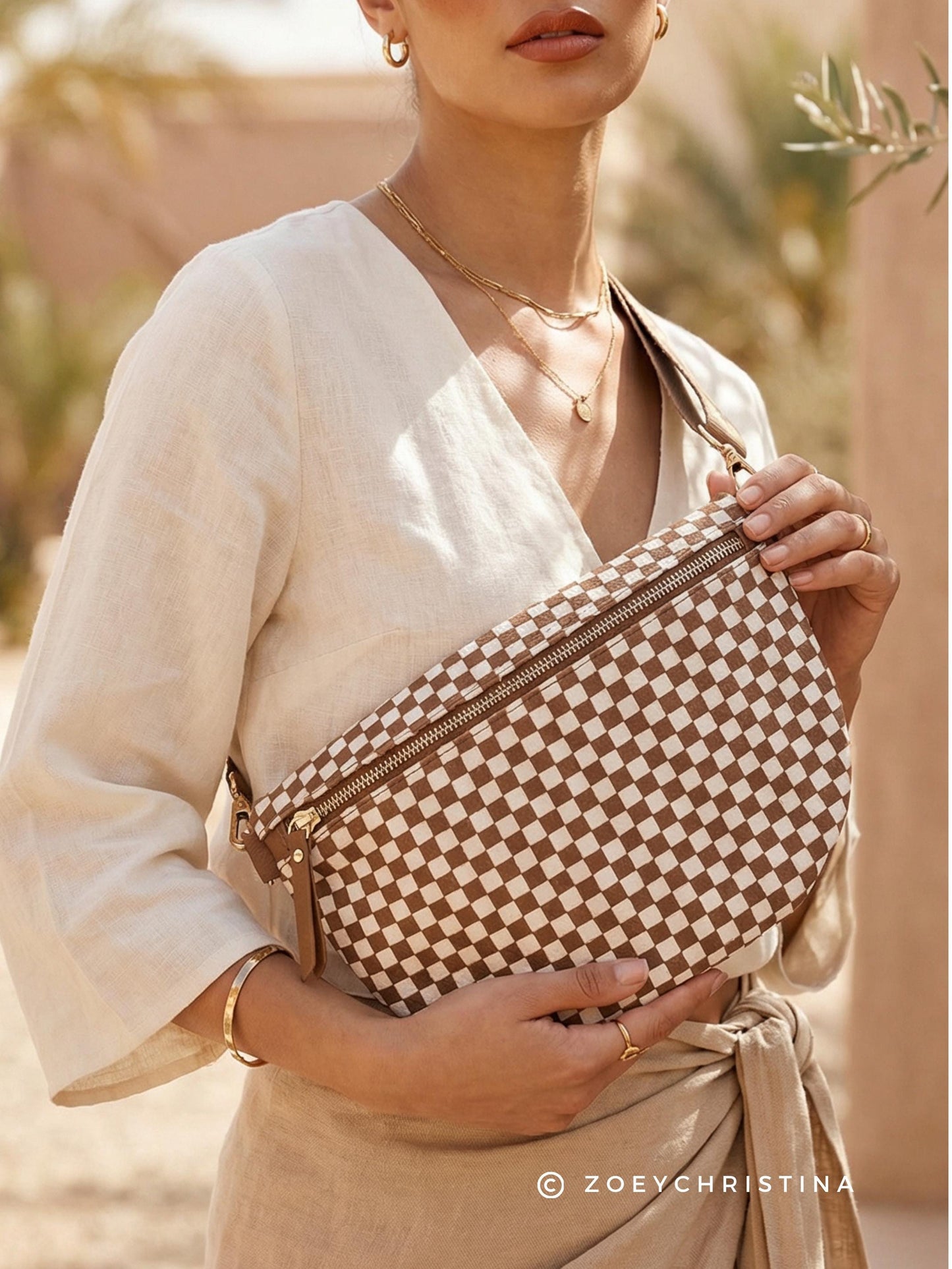 Camp Bachelorette Crossbody Bag: Olive Green Checker Crossbody Purse for Cabin Bach