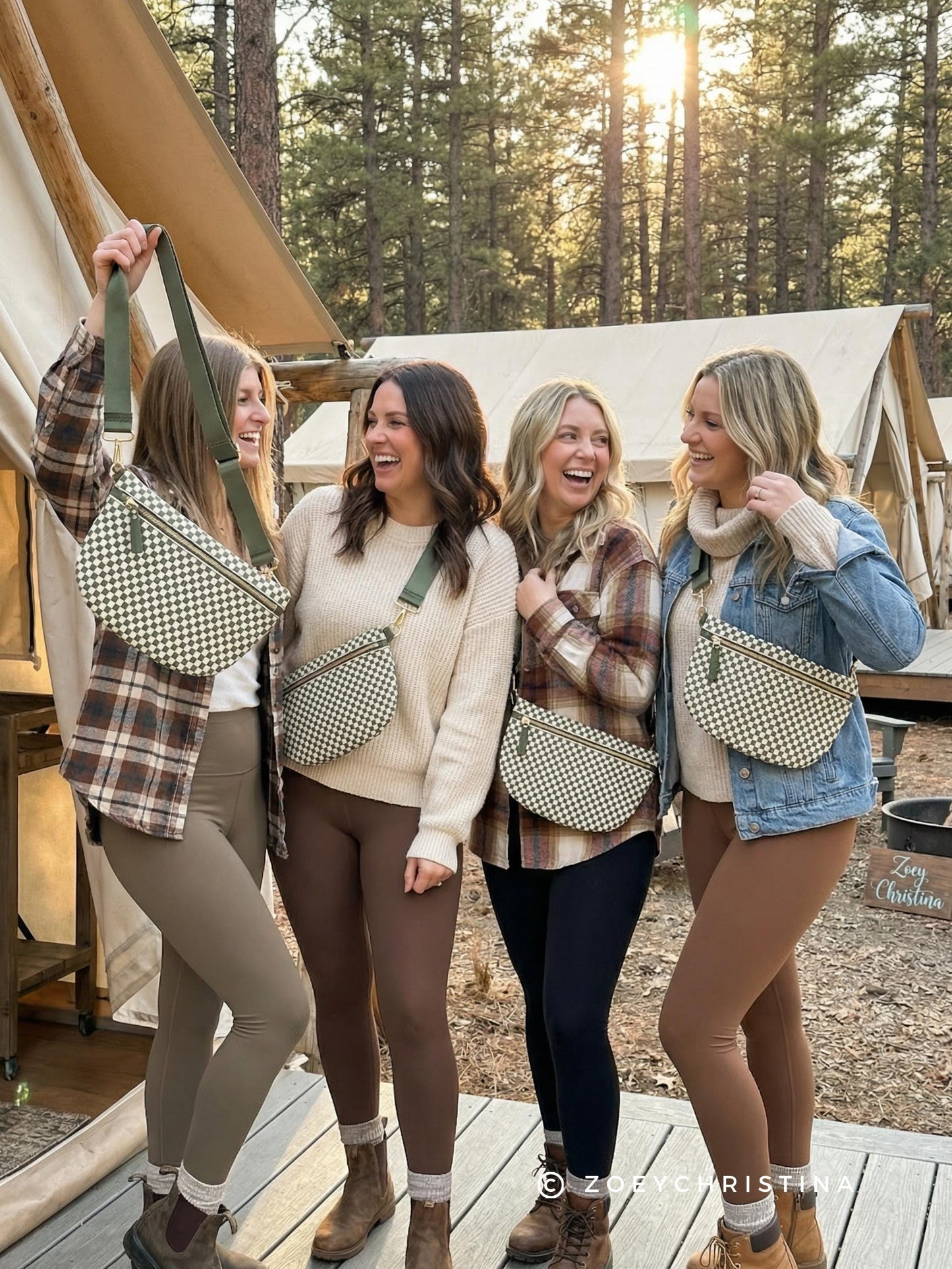 Camp Bachelorette Crossbody Bag: Olive Green Checker Crossbody Purse for Cabin Bach