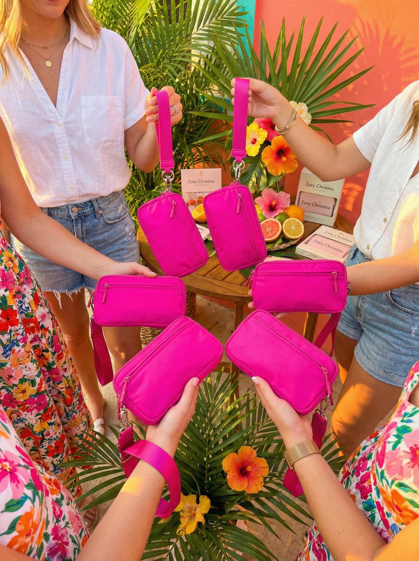 Hot Pink Wristlet Crossbody Wallet: Tropical Bachelorette Party Favor | Girls Trip Wallet