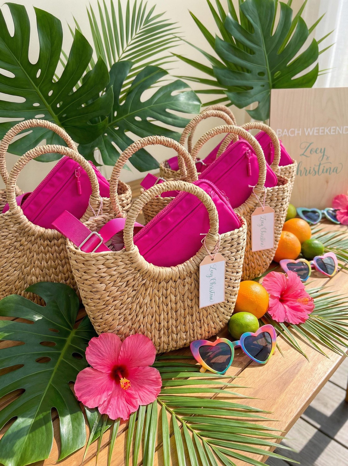 Hot Pink Wristlet Crossbody Wallet: Tropical Bachelorette Party Favor | Girls Trip Wallet