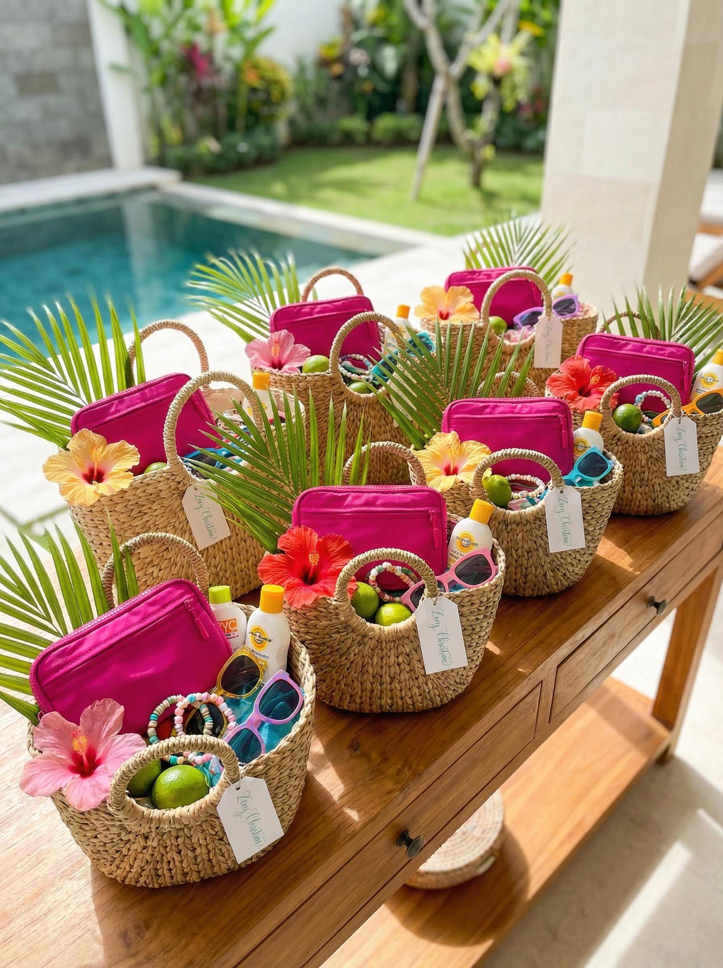 Hot Pink Wristlet Crossbody Wallet: Tropical Bachelorette Party Favor | Girls Trip Wallet