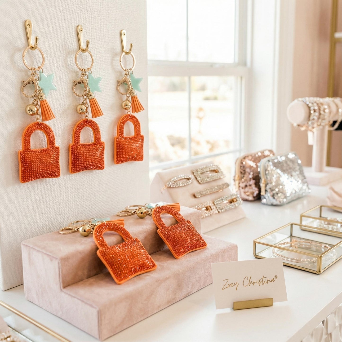 Orange Rhinestone Padlock Keychain: Sparkly Bag Charm gift