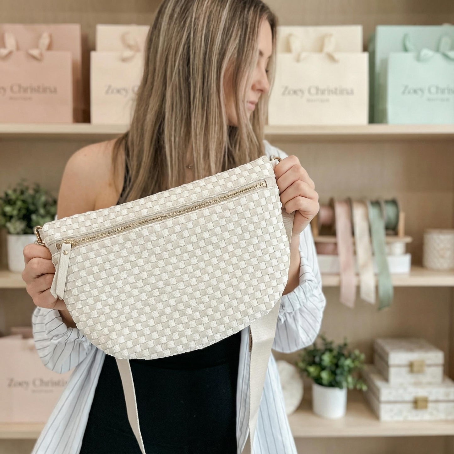 Brown Woven Crossbody Bag: Bridesmaid Gift Purse, Neutral Faux Leather Everyday style