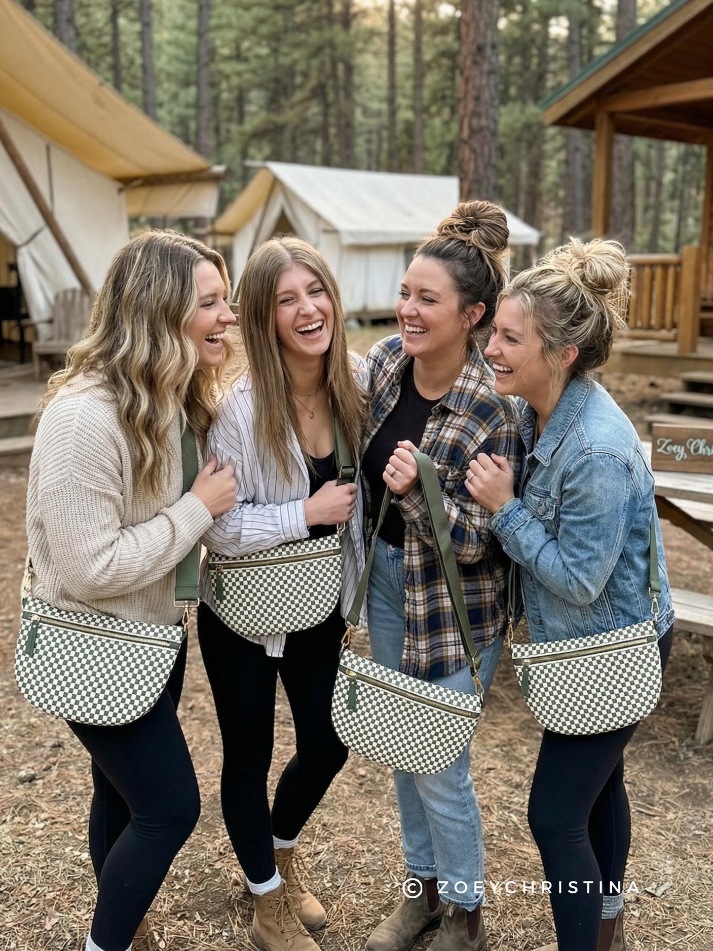 Camp Bachelorette Crossbody Bag: Olive Green Checker Crossbody Purse for Cabin Bach