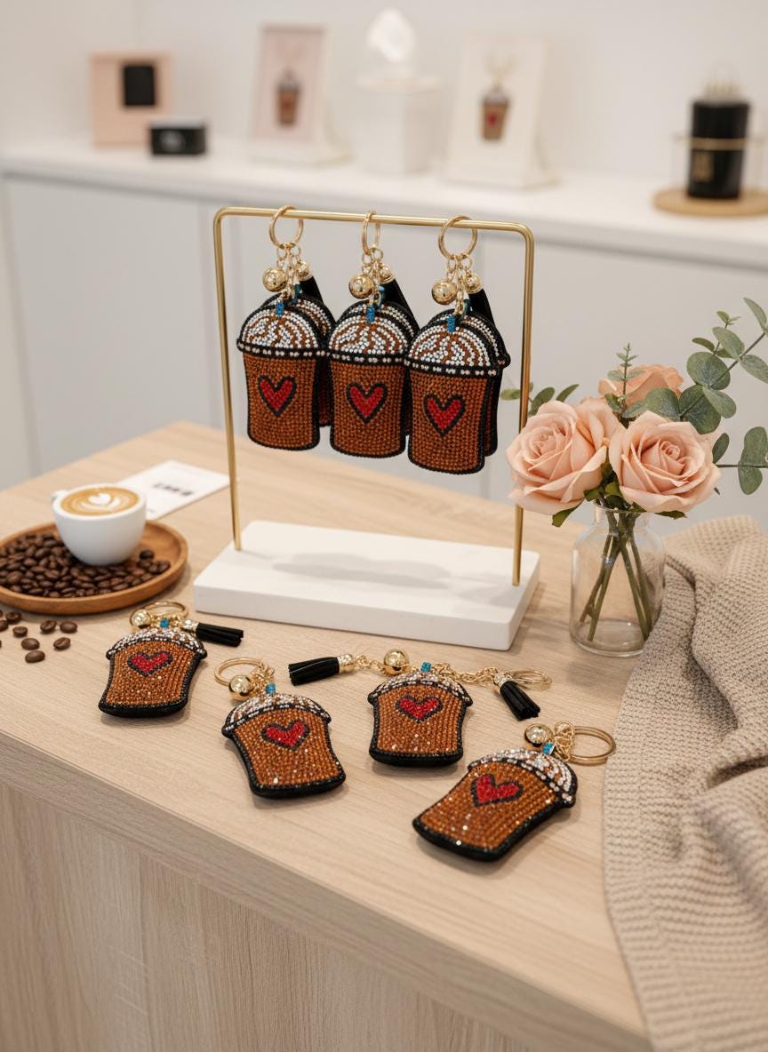 Rhinestone Coffee Frappe Keychain: Cute Coffee Lover Gift