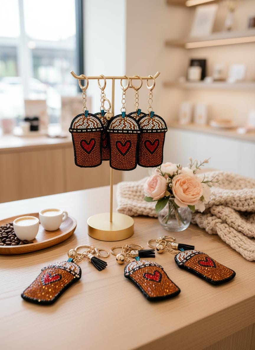 Rhinestone Coffee Frappe Keychain: Cute Coffee Lover Gift