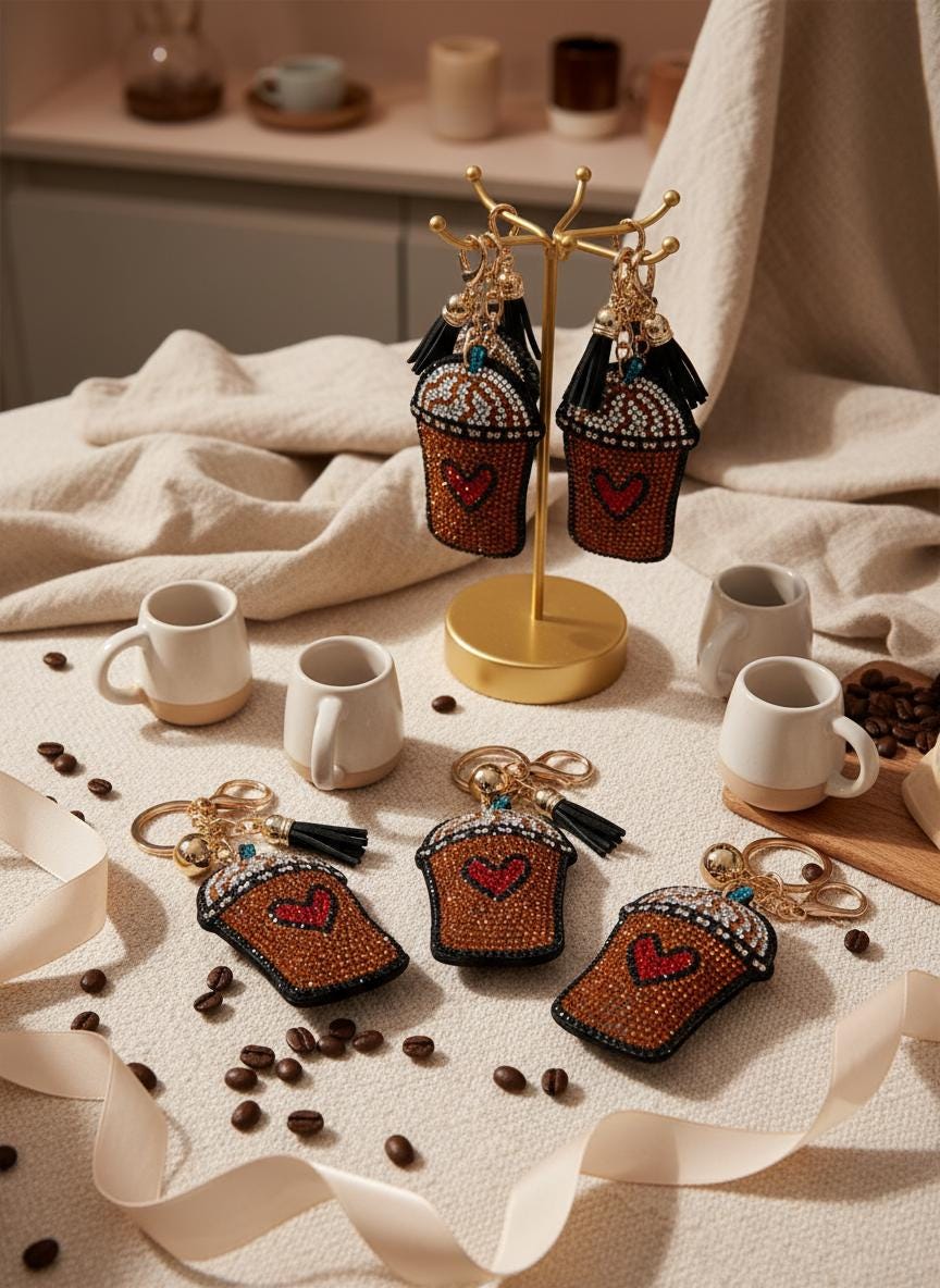 Rhinestone Coffee Frappe Keychain: Cute Coffee Lover Gift