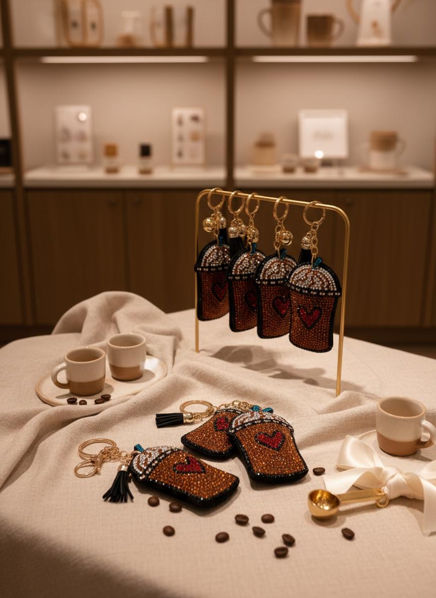 Rhinestone Coffee Frappe Keychain: Cute Coffee Lover Gift