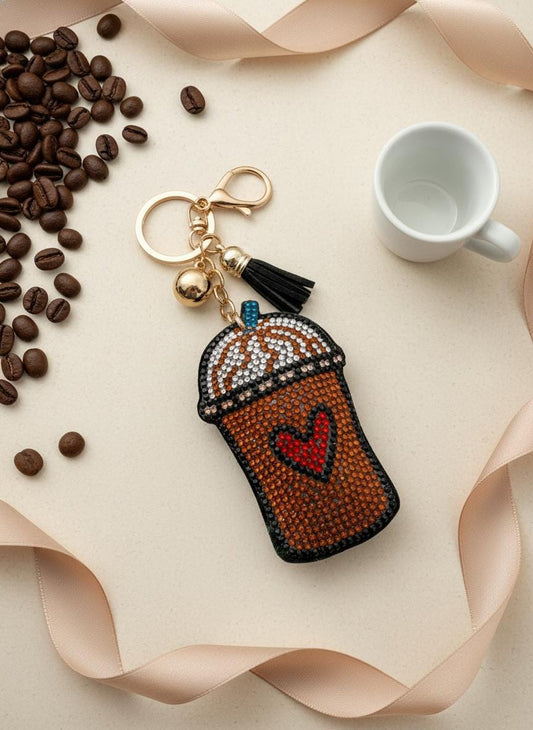 Rhinestone Coffee Frappe Keychain: Cute Coffee Lover Gift