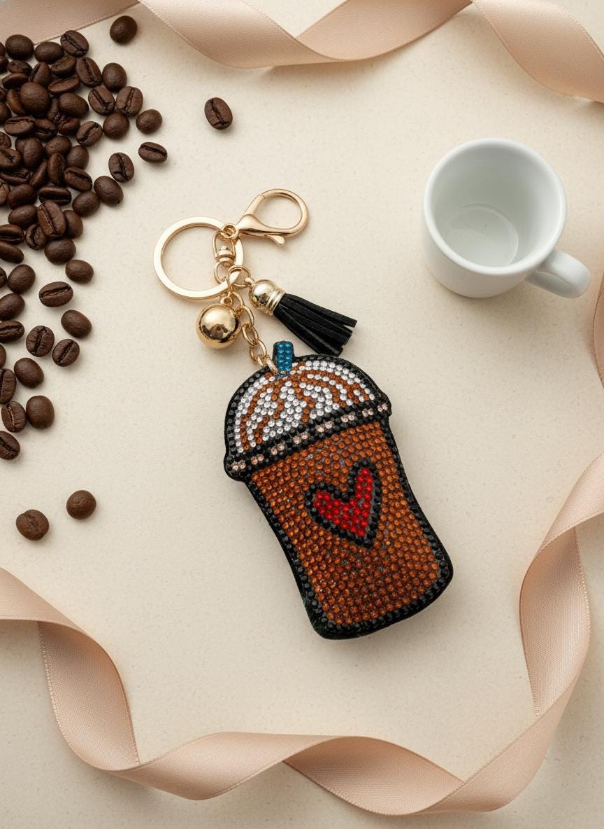 Rhinestone Coffee Frappe Keychain: Cute Coffee Lover Gift