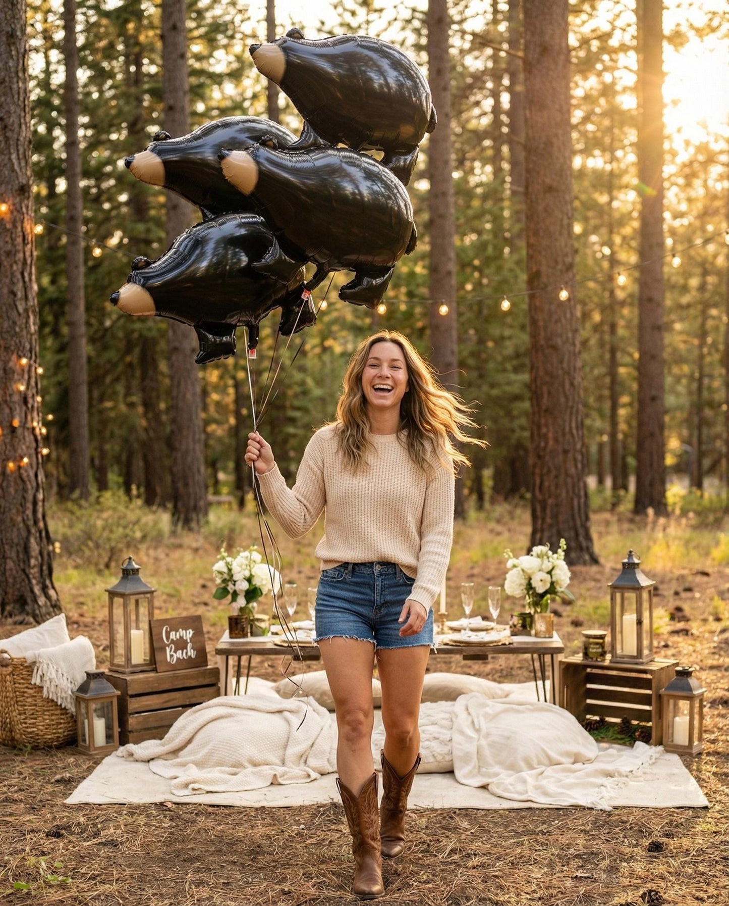 Black Bear Balloon: Woodland Bachelorette Party Decor
