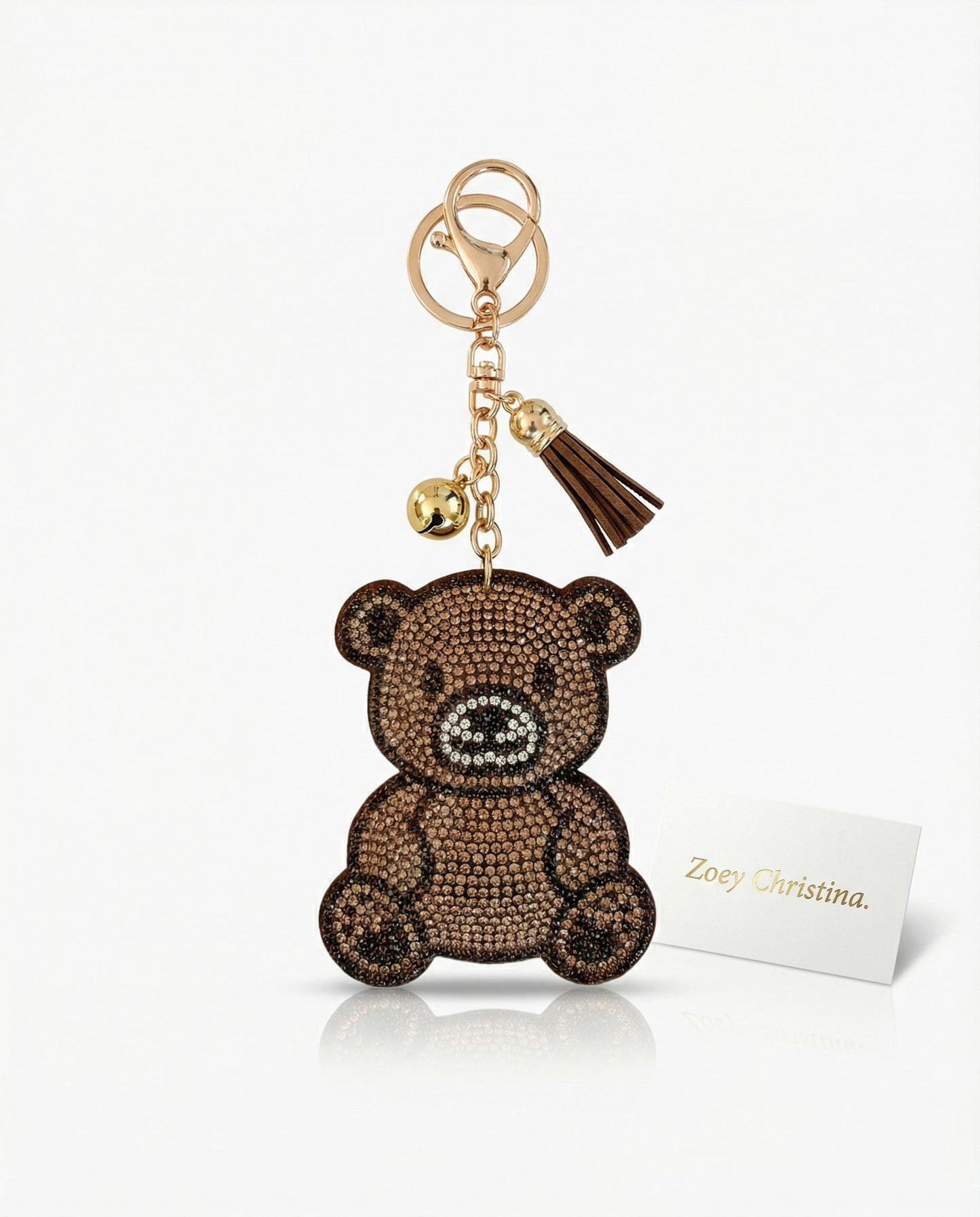 Rhinestone Teddy Bear Keychain: Sparkly Brown Bear Bag Charm with Tassel