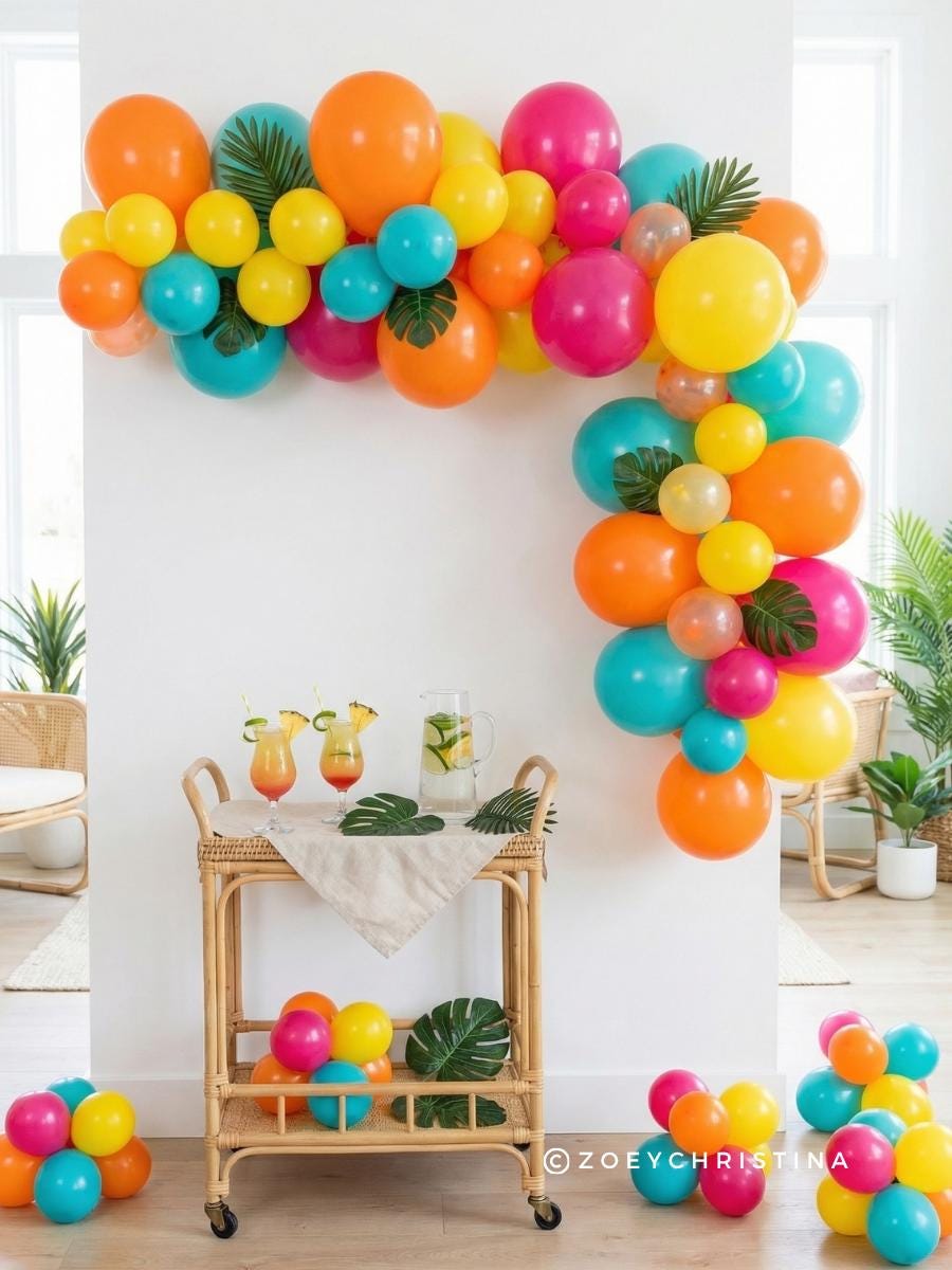 Tropical Island Balloon Garland Kit: Colorful Luau Party Decor • Pool Bachelorette Balloons