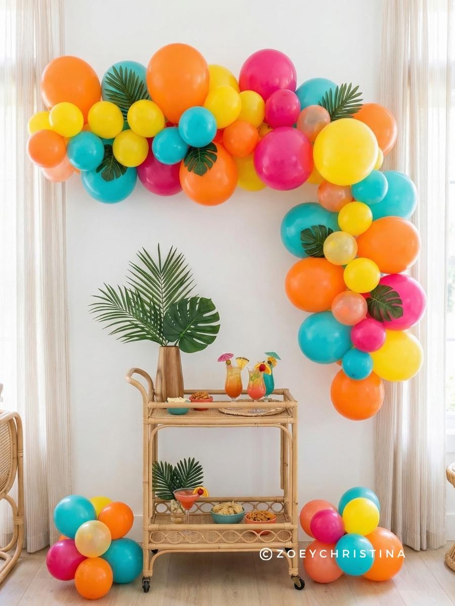 Tropical Island Balloon Garland Kit: Colorful Luau Party Decor • Pool Bachelorette Balloons