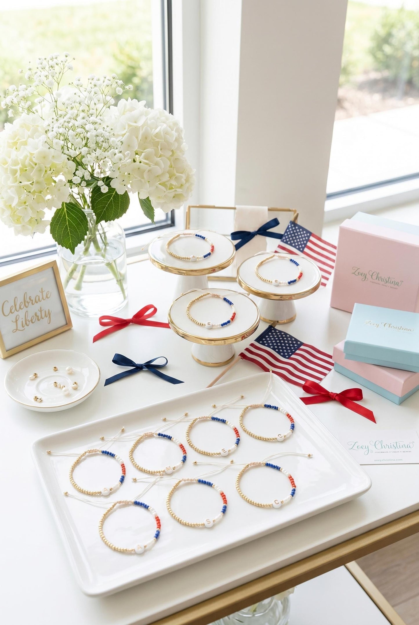 Patriotic Initial Bracelet: 4th of July Summer Jewelry Gift, America 250th Celebration