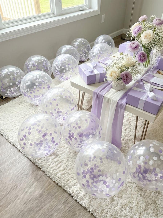Pastel Purple & White Confetti Balloons: Shes Blooming Party Decorations [25 Pack]