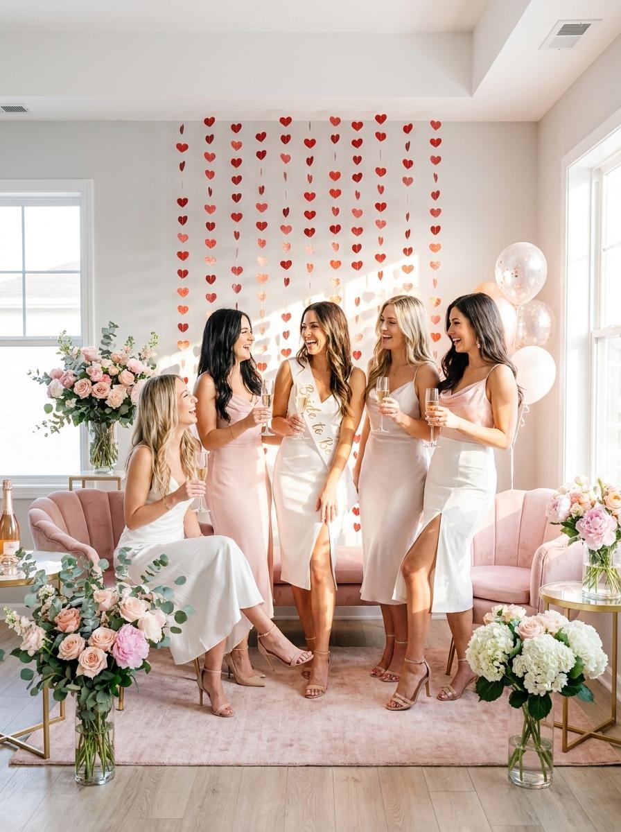 Red Glitter Heart Garland Backdrop: Bridal Shower, Photo Booth Decor (12 Strips)
