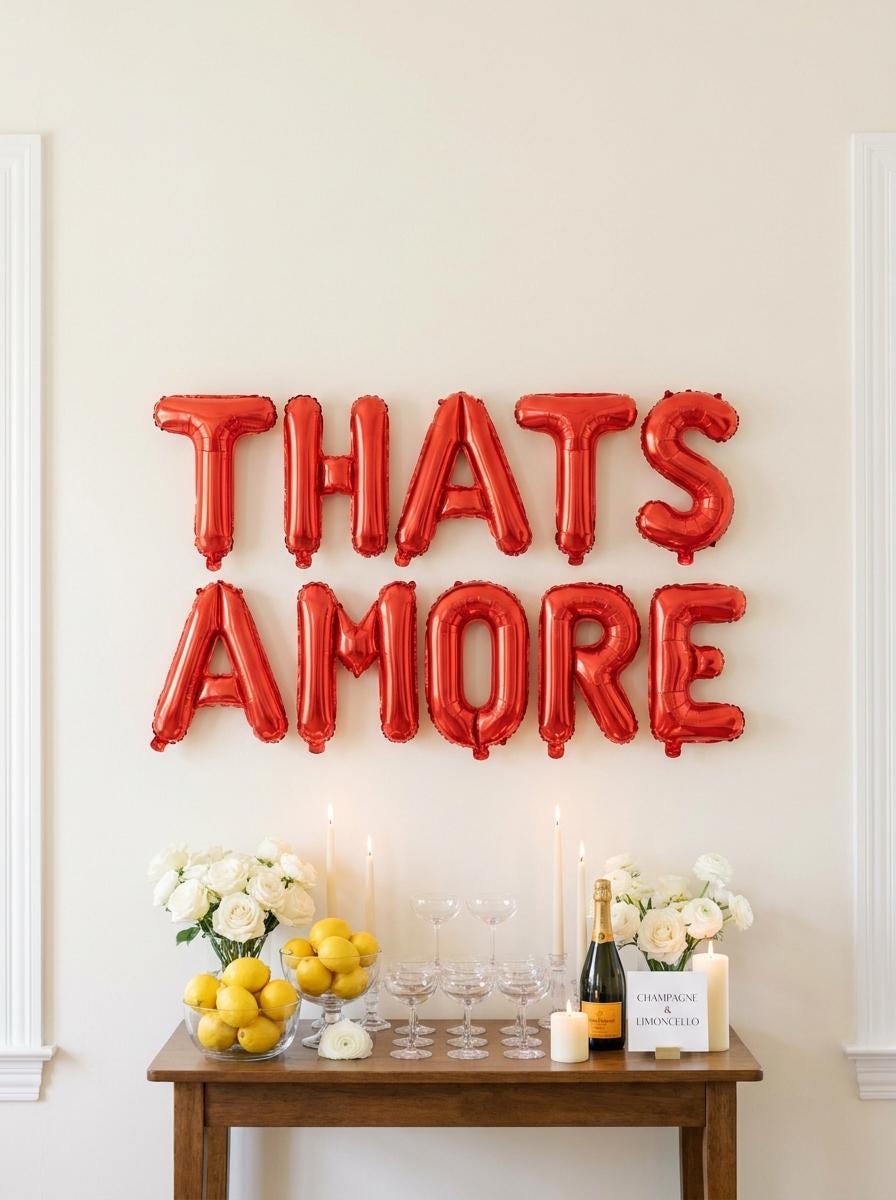 That’s Amore Foil Letter Balloon Garland: Italian Bridal Shower Decor | Tomato Girl Summer Party