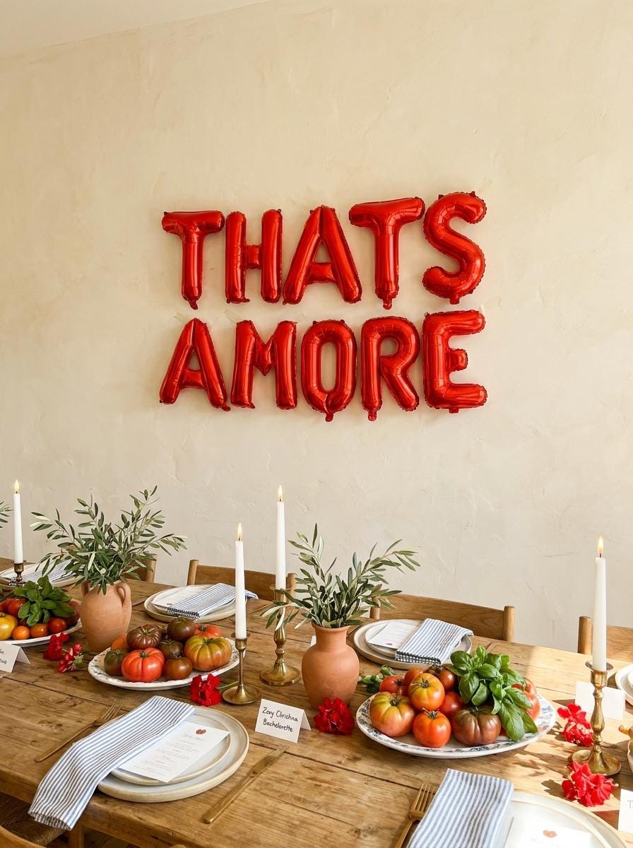 That’s Amore Foil Letter Balloon Garland: Italian Bridal Shower Decor | Tomato Girl Summer Party