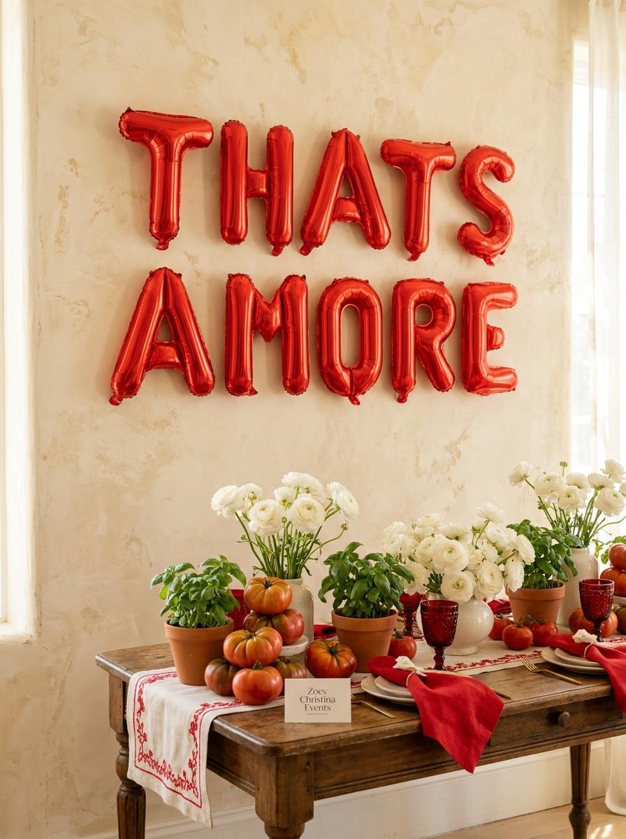 That’s Amore Foil Letter Balloon Garland: Italian Bridal Shower Decor | Tomato Girl Summer Party