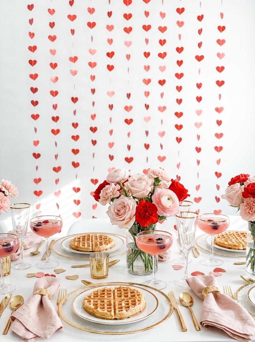Red Glitter Heart Garland Backdrop: Bridal Shower, Photo Booth Decor (12 Strips)