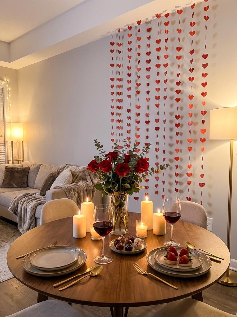Red Glitter Heart Garland Backdrop: Bridal Shower, Photo Booth Decor (12 Strips)