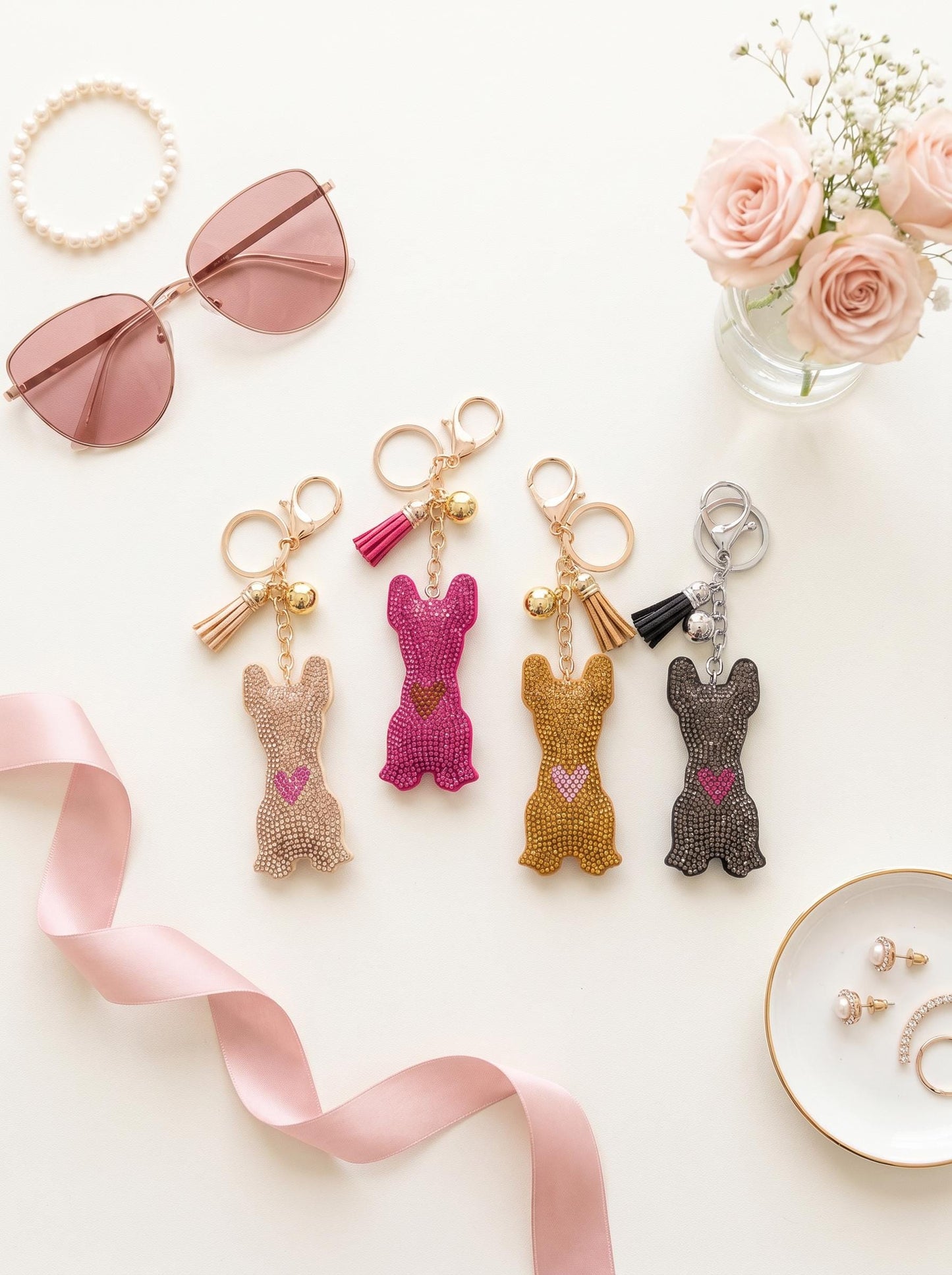 Rhinestone French Bulldog Keychain | Sparkly Frenchie Bag Charm for Frenchie Moms & Dog Lovers