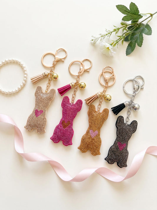 Rhinestone French Bulldog Keychain | Sparkly Frenchie Bag Charm for Frenchie Moms & Dog Lovers