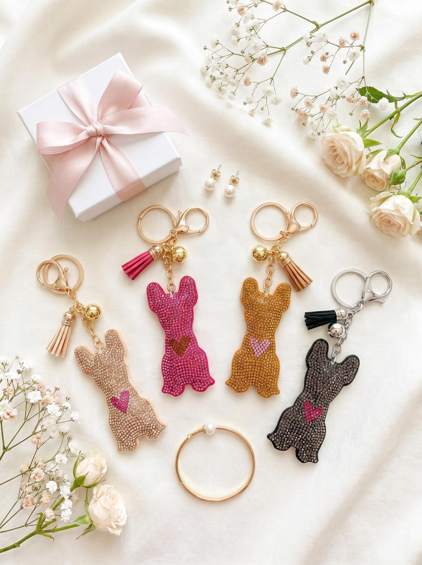 Rhinestone French Bulldog Keychain | Sparkly Frenchie Bag Charm for Frenchie Moms & Dog Lovers