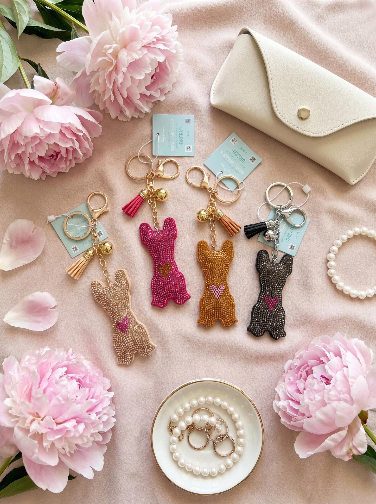 Rhinestone French Bulldog Keychain | Sparkly Frenchie Bag Charm for Frenchie Moms & Dog Lovers