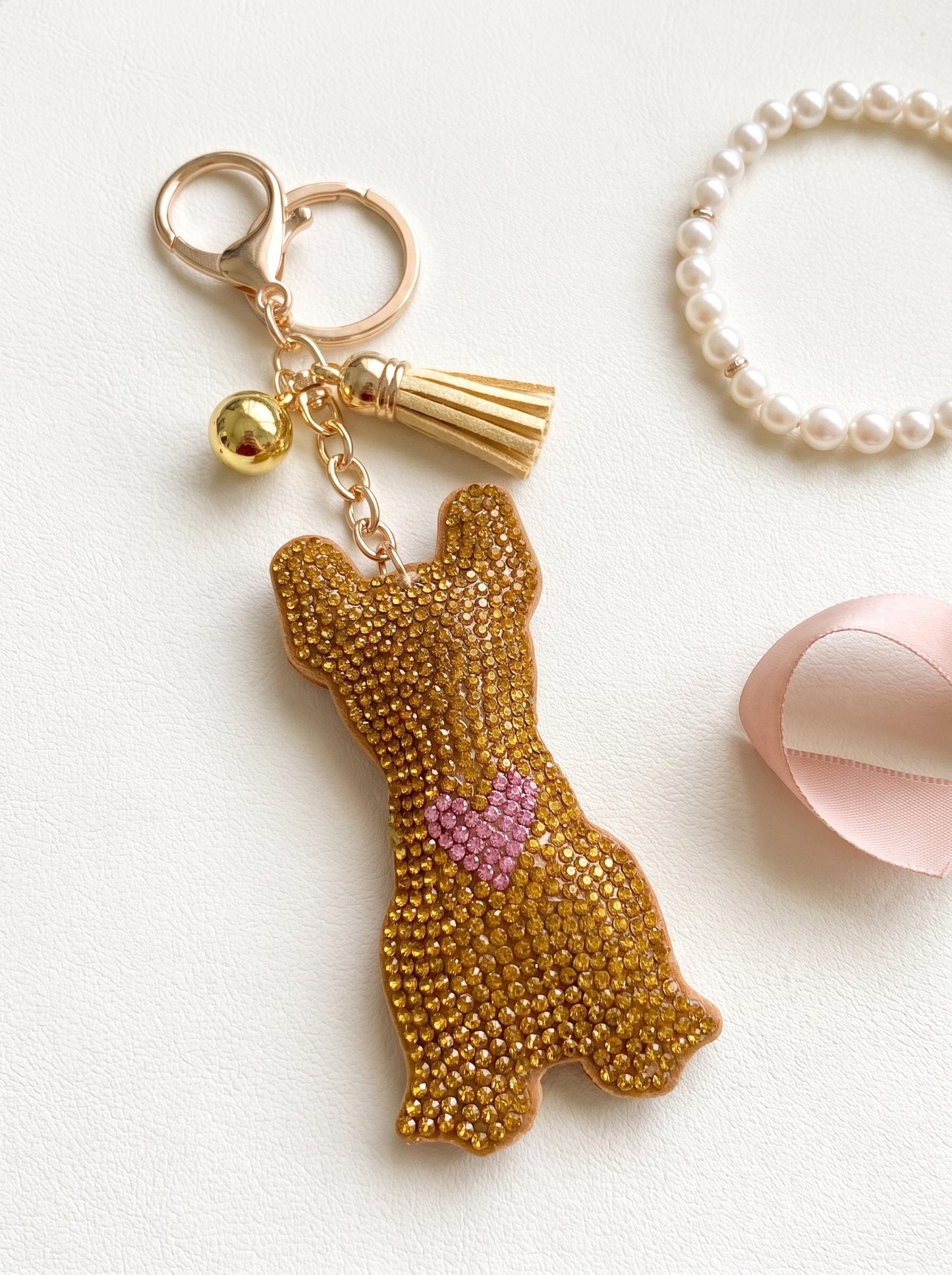 Rhinestone French Bulldog Keychain | Sparkly Frenchie Bag Charm for Frenchie Moms & Dog Lovers
