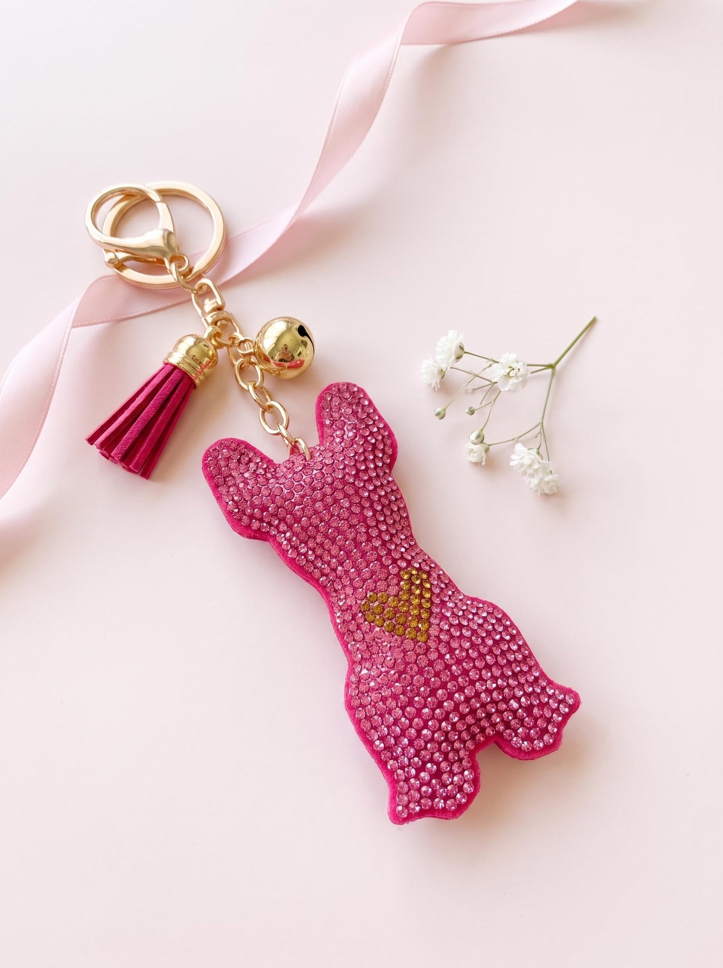 Rhinestone French Bulldog Keychain | Sparkly Frenchie Bag Charm for Frenchie Moms & Dog Lovers