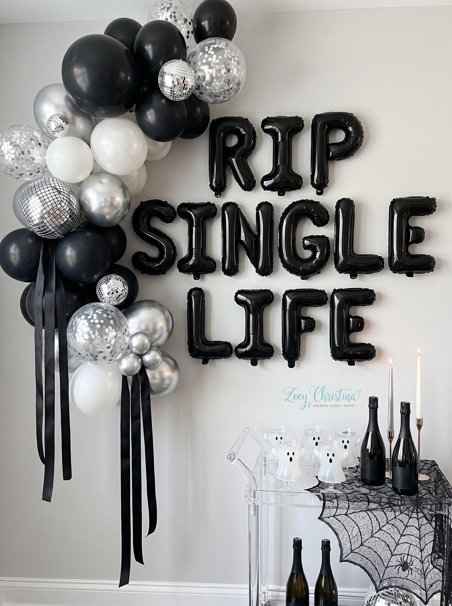RIP SINGLE LIFE Balloon Banner | Halloween Bachelorette Party Decor | Final Boo Decorations