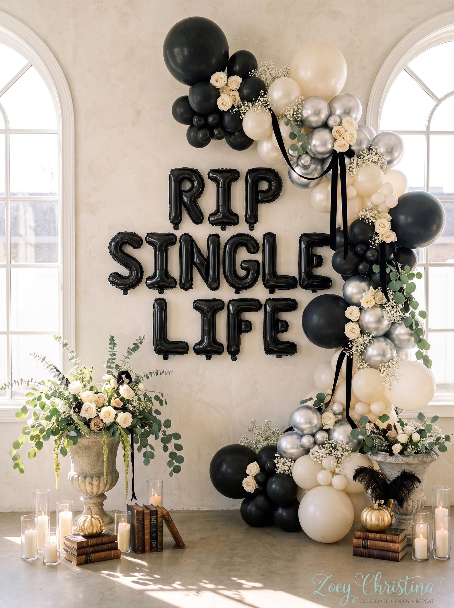 RIP SINGLE LIFE Balloon Banner | Halloween Bachelorette Party Decor | Final Boo Decorations