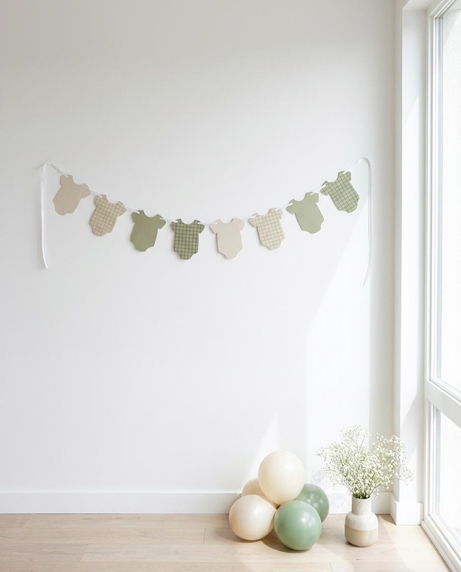 Blue or Green Gingham print Bodysuit Garland, Baby Shower Banner Decoration