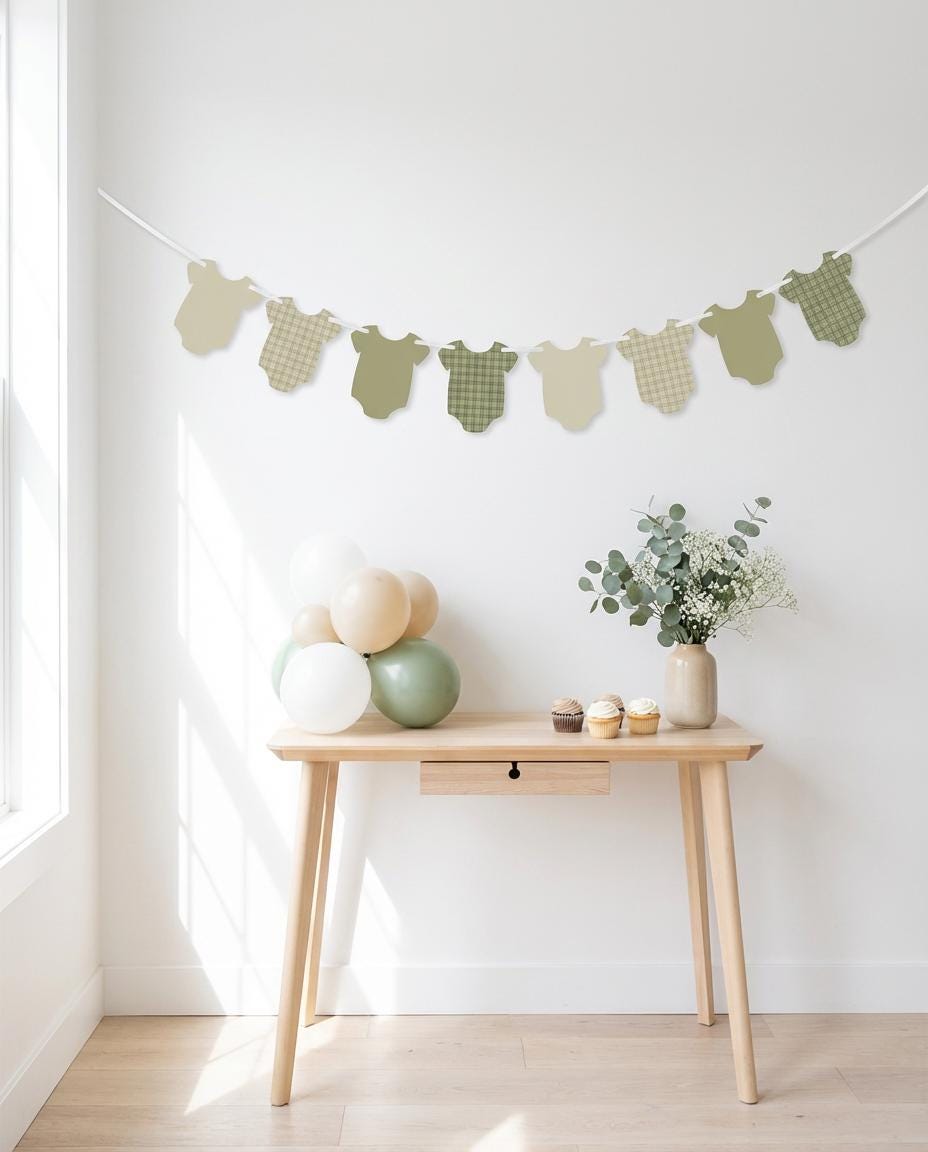 Blue or Green Gingham print Bodysuit Garland, Baby Shower Banner Decoration