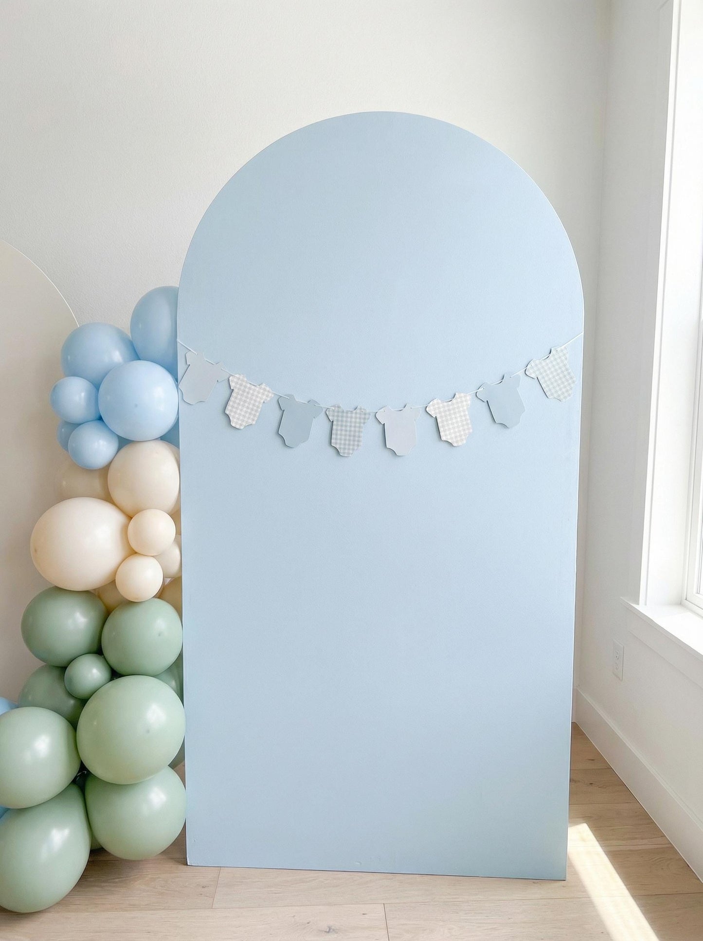 Blue or Green Gingham print Bodysuit Garland, Baby Shower Banner Decoration