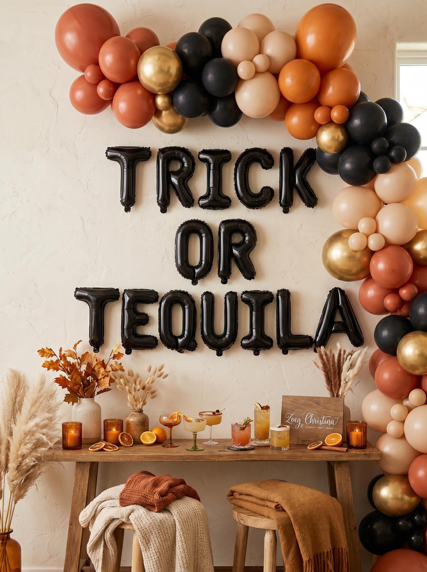 TRICK OR TEQUILA Balloon Banner | Halloween Bachelorette Party Decor | Spooky Girls Night