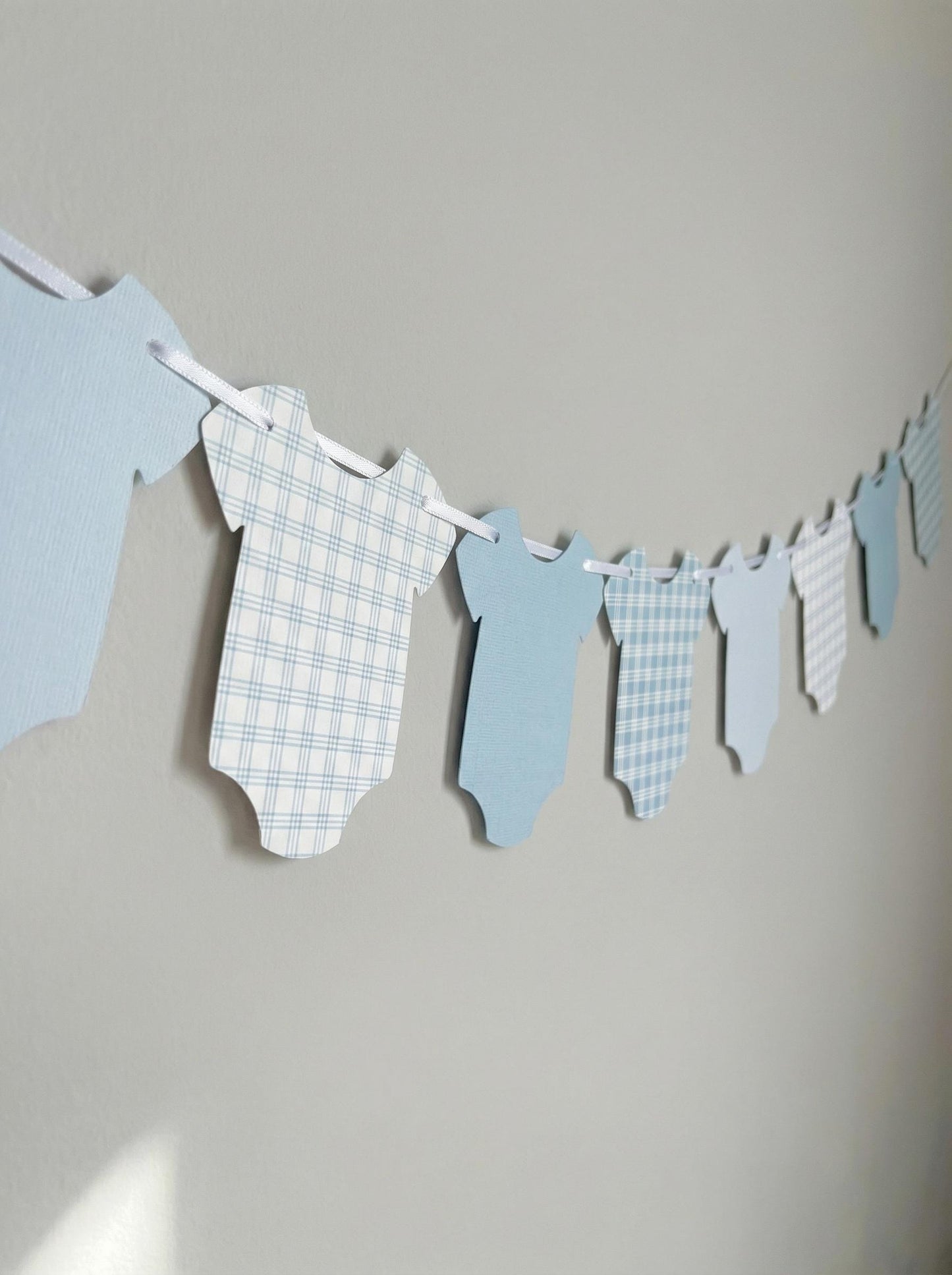 Blue or Green Gingham print Bodysuit Garland, Baby Shower Banner Decoration