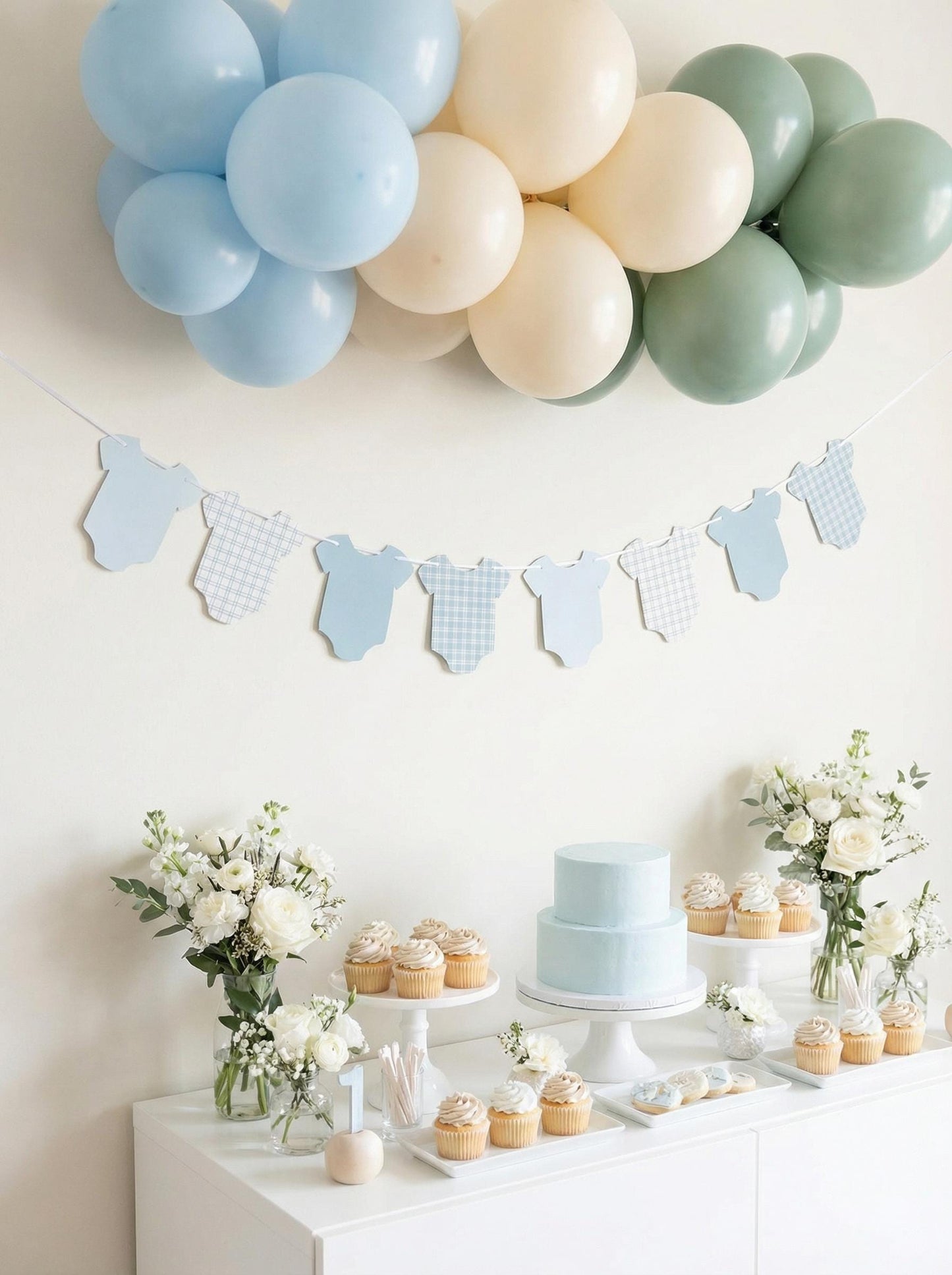 Blue or Green Gingham print Bodysuit Garland, Baby Shower Banner Decoration
