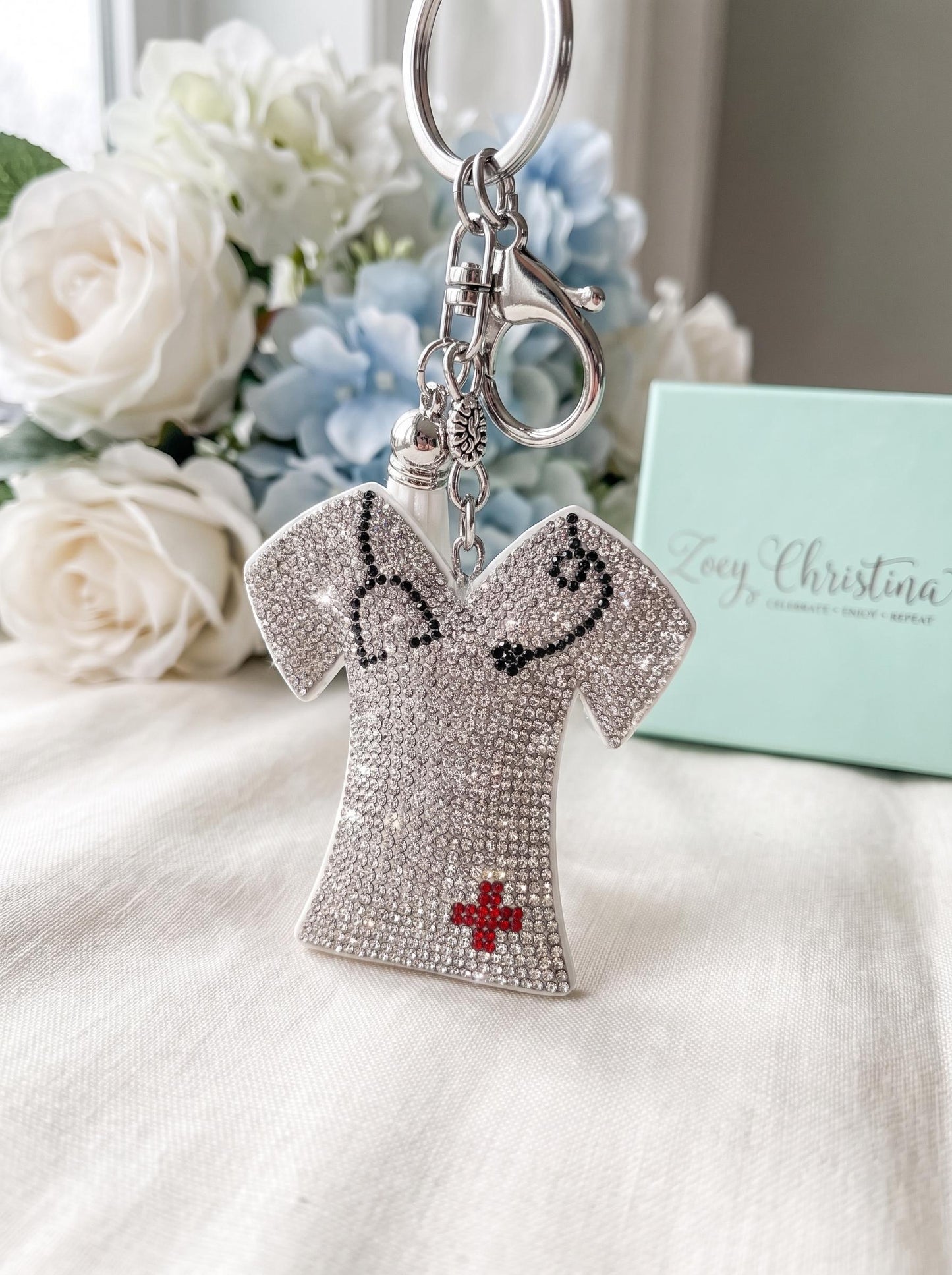 Nurse Keychain Rhinestone Scrub Top: RN Medical Gift, Healthcare Worker Accessory