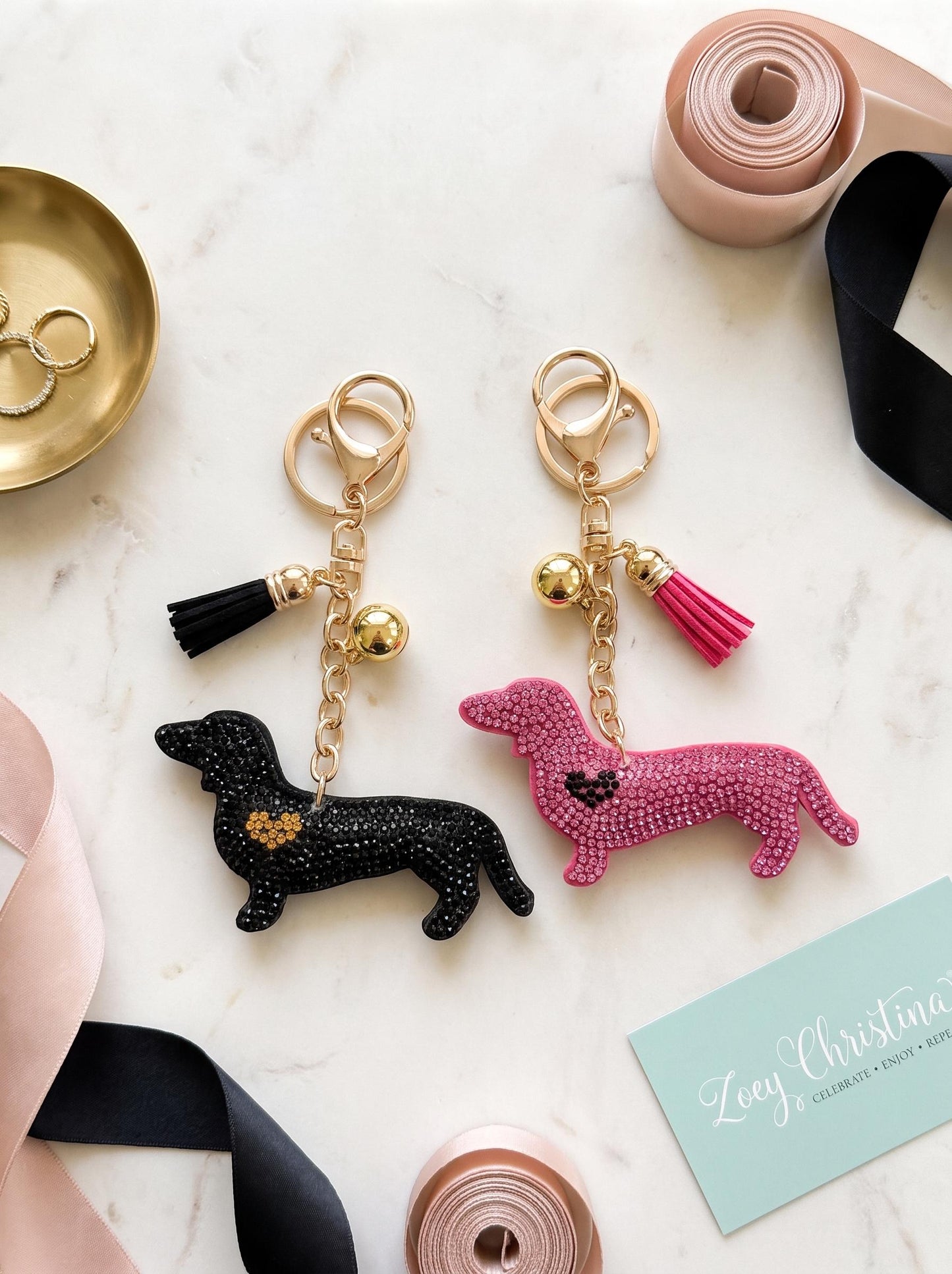 Dachshund Keychain:  Doxie Mom Gift, Sparkly Sausage Dog Bag Charm
