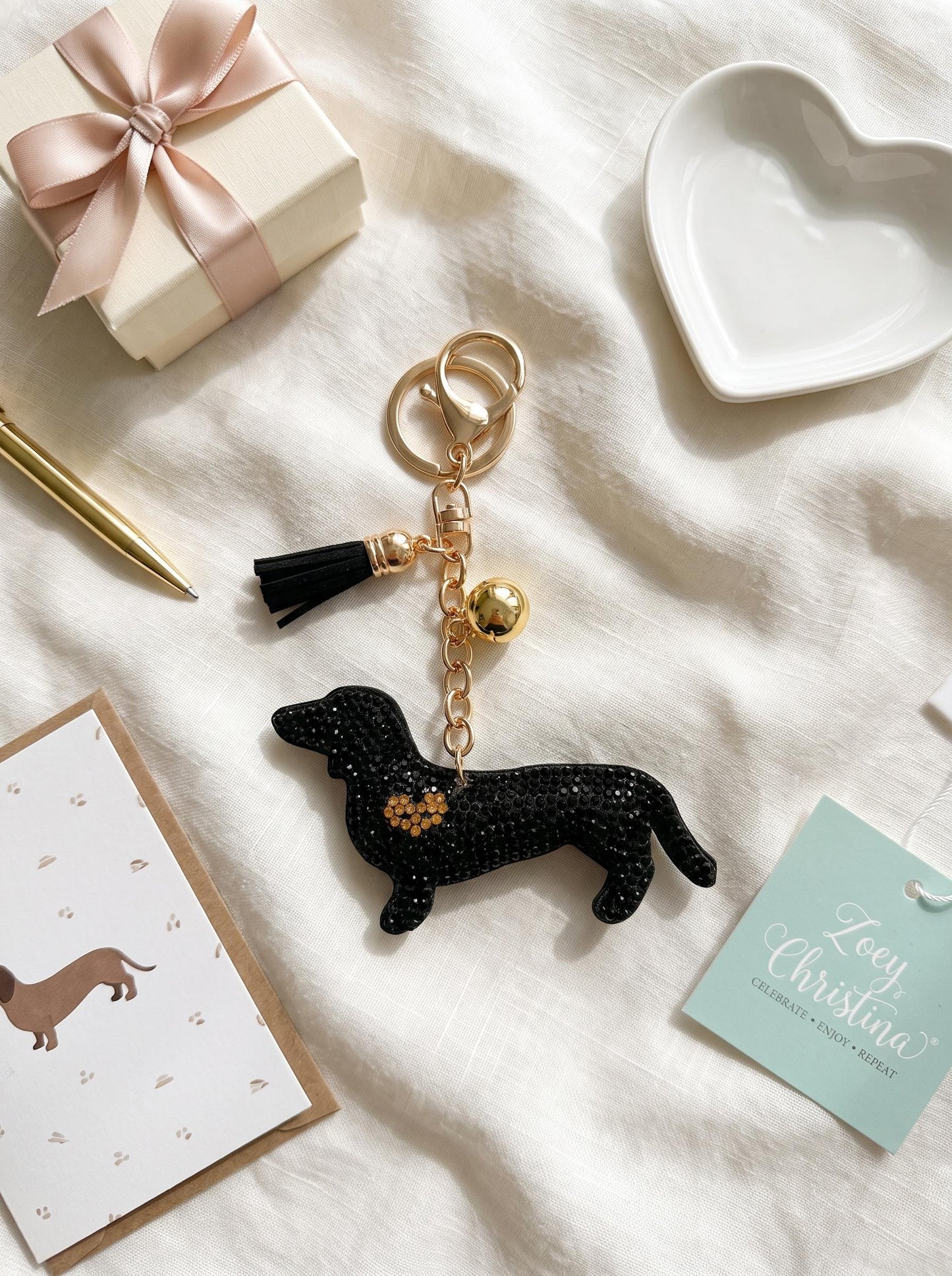 Dachshund Keychain:  Doxie Mom Gift, Sparkly Sausage Dog Bag Charm